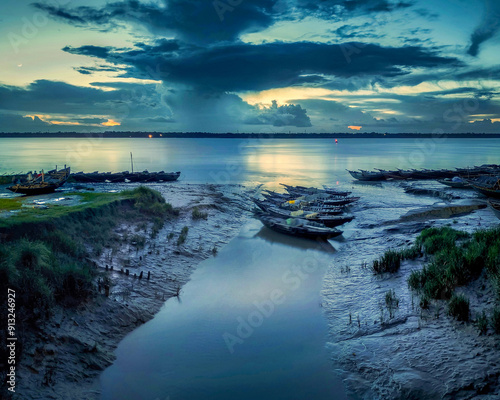 Sunset over the river