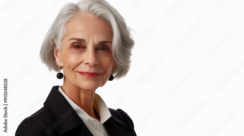 Timeless Elegance: Senior Woman in Classic Dress on White Background Timeless Elegance: Senior Woman in Classic Dress on White Background
