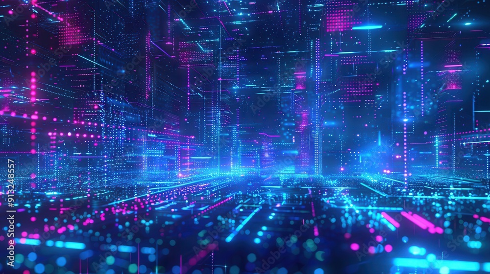 An abstract digital landscape featuring vibrant neon colors and intricate patterns, representing advanced technology and innovation. An abstract digital landscape featuring vibrant neon colors and intricate patterns, representing advanced technology and innovation.