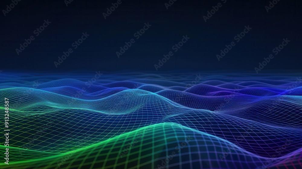 An abstract digital landscape featuring flowing waves of vibrant colors against a dark background, ideal for creative projects. An abstract digital landscape featuring flowing waves of vibrant colors against a dark background, ideal for creative projects.
