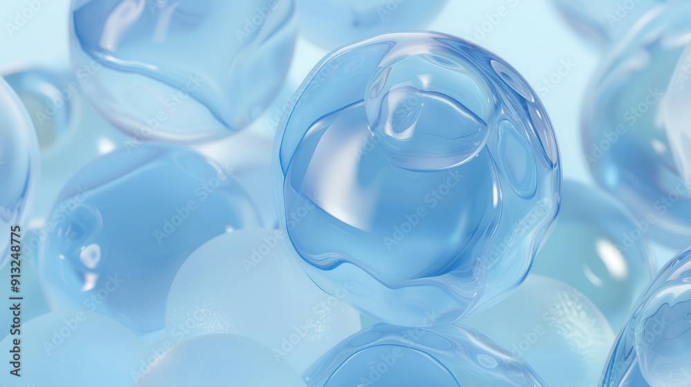 Close-up shot of glossy blue spheres, reflecting light with soft gradients, creating a serene and tranquil ambiance. Close-up shot of glossy blue spheres, reflecting light with soft gradients, creating a serene and tranquil ambiance.