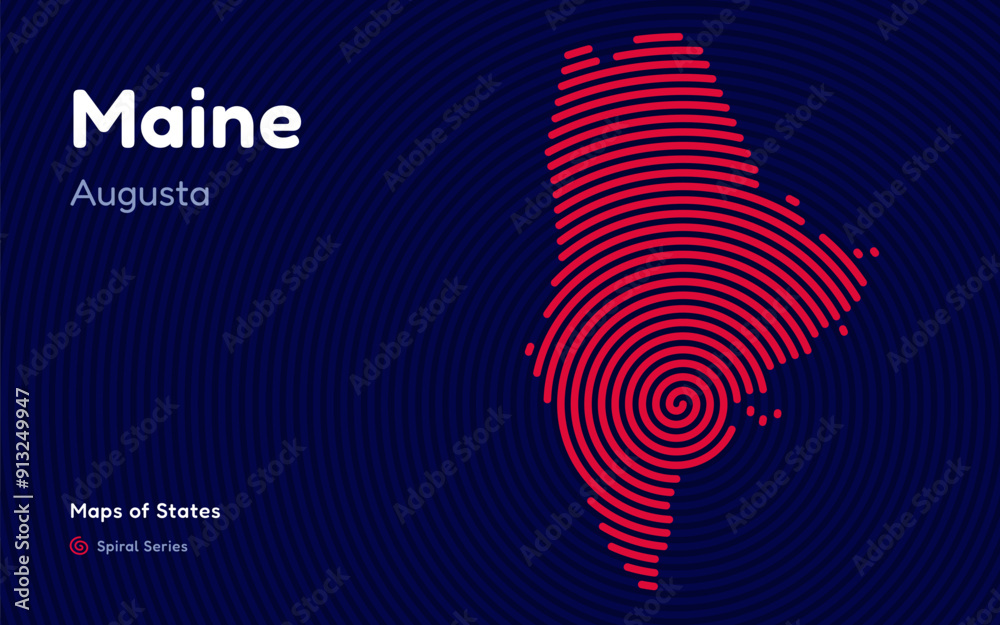 Maine Map in Spiral Formation: Augusta Takes Center Stage. Fingerprint ...