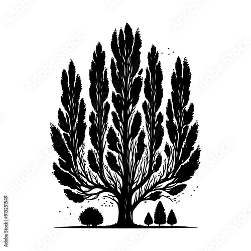 Poplar Tree Tree,vector black color silhouette