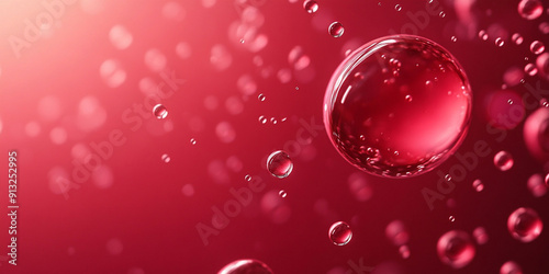 A red background with bubbles, bubbles in the foreground, bubbles floating up and down