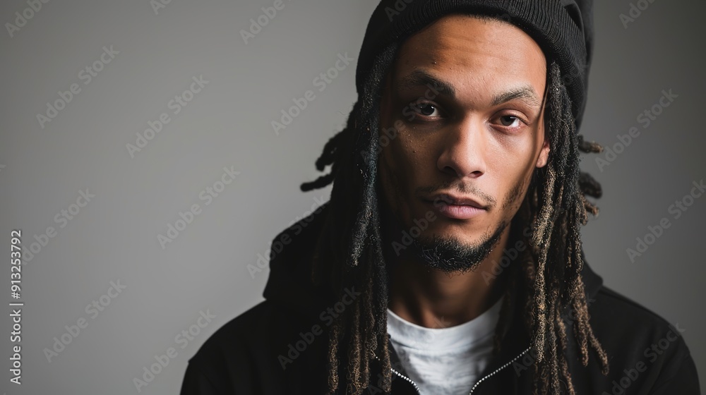 Confident Young Man with Dreadlocks in Urban Studio Rocking Streetwear Fashion Confident Young Man with Dreadlocks in Urban Studio Rocking Streetwear Fashion