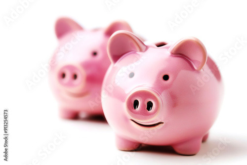 Two pink piggy banks are sitting on a white background