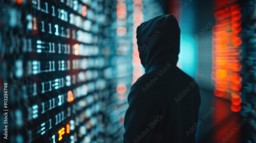 Digital Security Breach - Person Surrounded by Holographic Malware Codes Digital Security Breach - Person Surrounded by Holographic Malware Codes