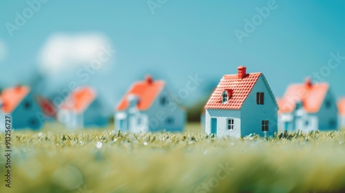 The miniature houses on grass. photo