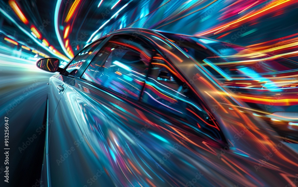 Fluid Motion: Future Car in Abstract Glass World Fluid Motion: Future Car in Abstract Glass World