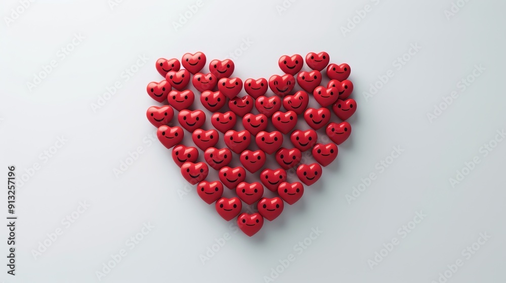 Heartwarming Affection: Bright Red Heart Symbol Made of Smiling Emojis Signifying Love and Joy Heartwarming Affection: Bright Red Heart Symbol Made of Smiling Emojis Signifying Love and Joy