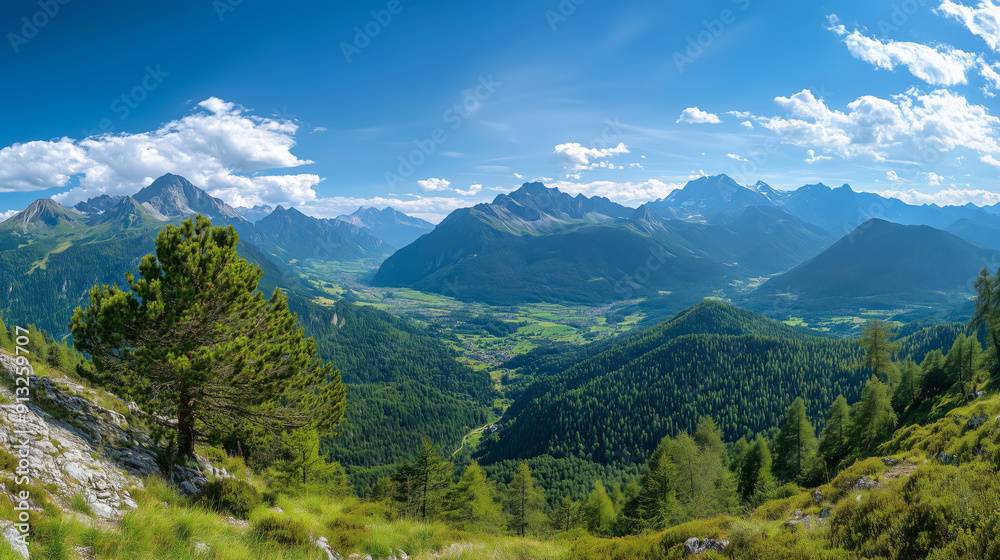 Beautiful summer landscape of a green valley surrounded by mountains Beautiful summer landscape of a green valley surrounded by mountains