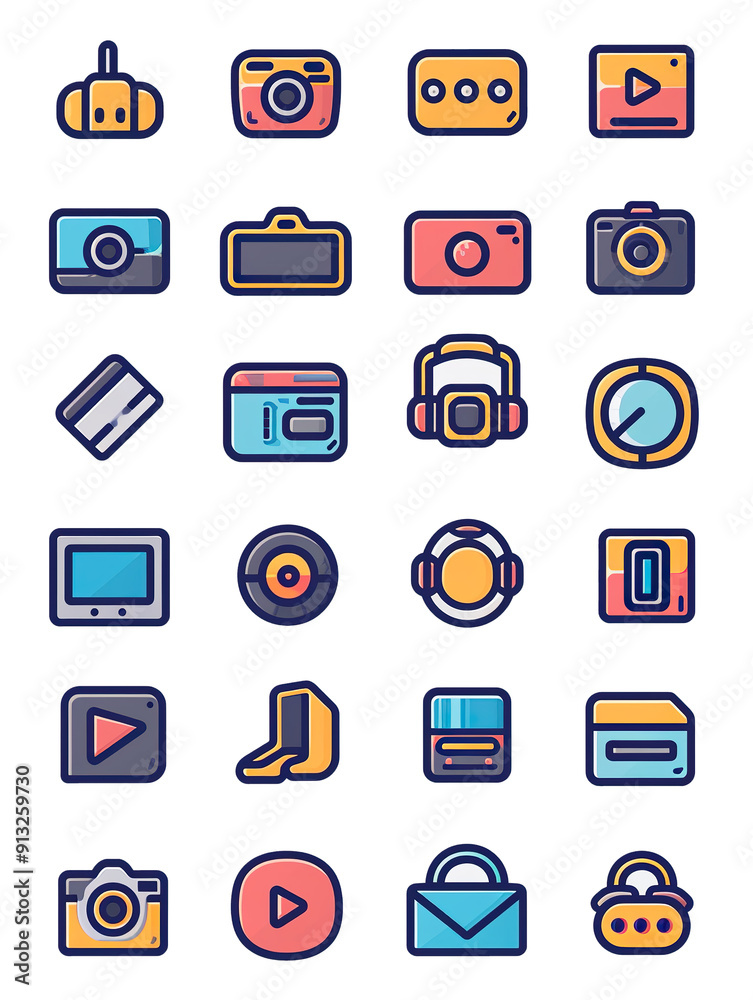 Collection of Colorful Technology-Related Icons, generative ai image Collection of Colorful Technology-Related Icons, generative ai image