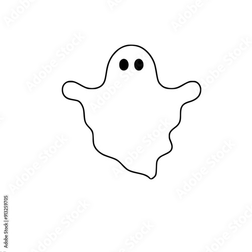 Simple one line vector image of a stylized ghost in the form of a cloud with black eyes on a white background. Halloween picture