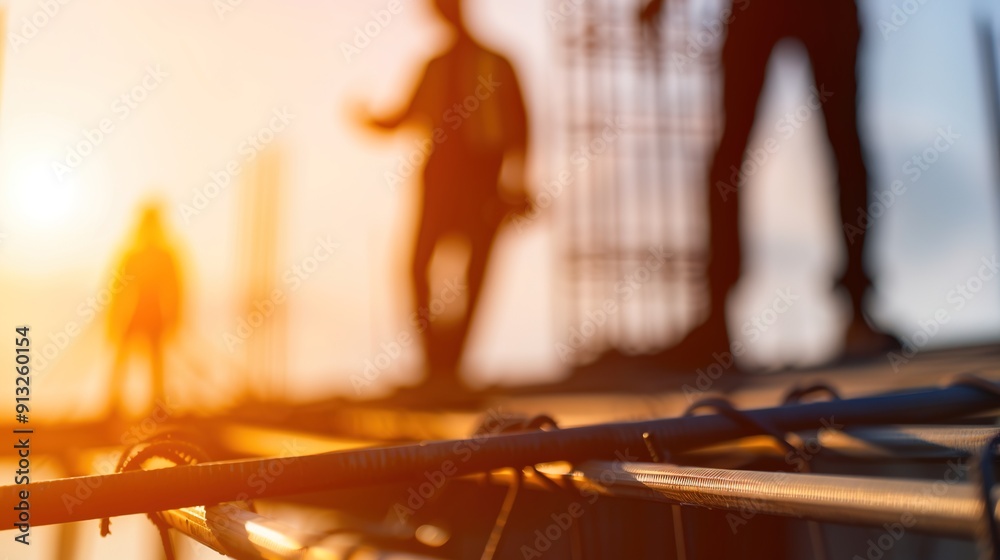 Obraz premium Unified Construction Team Ensures Safety and Efficiency on Building Site