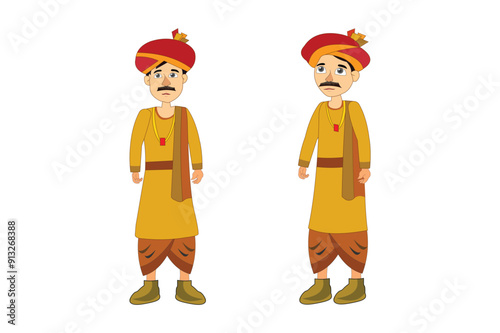 Indian King cartoon male character set design for 2d animation. Royal characters for your animated projects