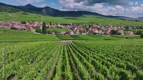 Hunawihr French Village Among Vineyards, Alsace Province, Aerial View