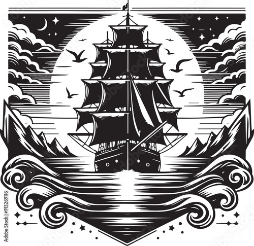 Ship black silhouette vector illustration