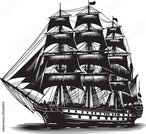 Ship black silhouette vector illustration