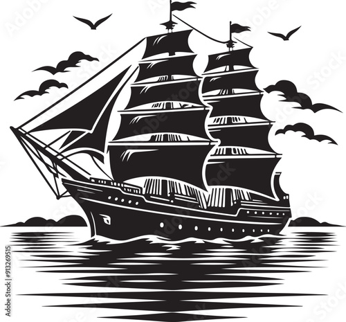 Ship black silhouette vector illustration