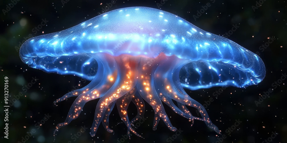 A neon blue digital illustration of a brain in the shape of a jellyfish against a dark background, symbolizing artificial intelligence. A neon blue digital illustration of a brain in the shape of a jellyfish against a dark background, symbolizing artificial intelligence.
