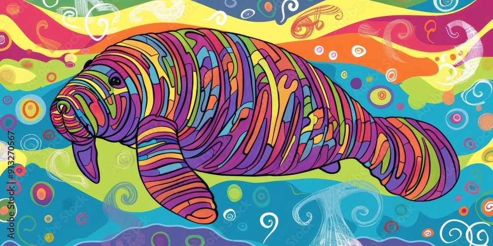 Obraz premium Colorful, abstract manatee in a vibrant sea.