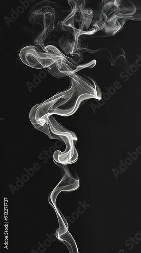 Delicate, swirling white smoke patterns rising against a black background