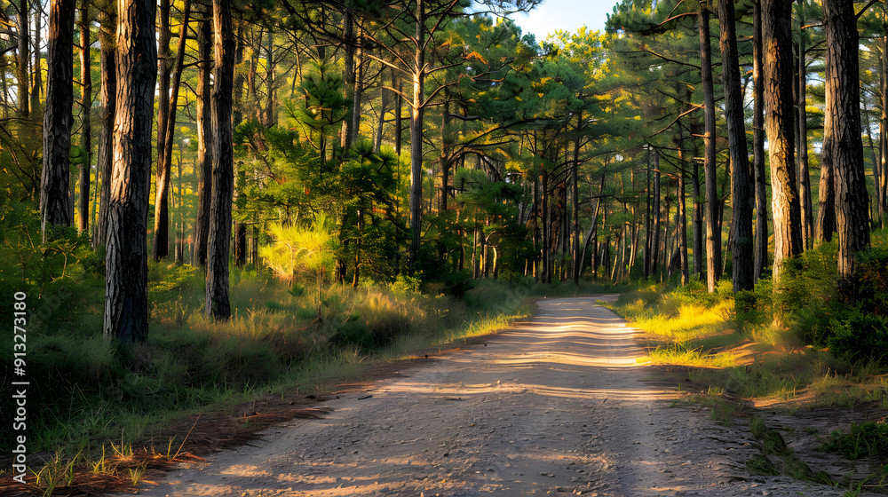 Obraz premium A road with trees on either side of it