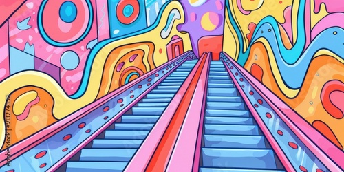 Abstract art with colorful escalator.