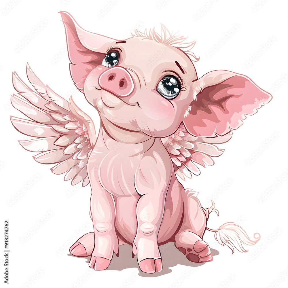 Fototapeta premium cute angel fat pig isolated , vector , illustration piggy piglet wings