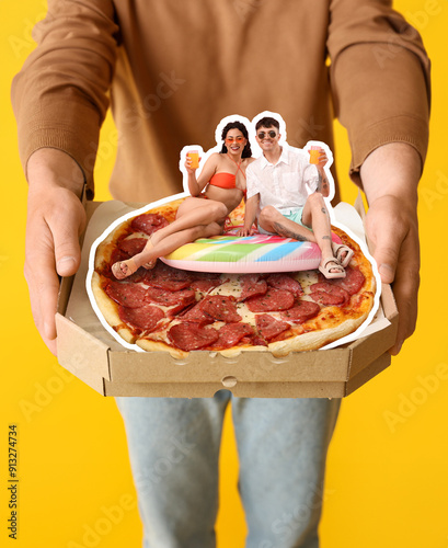 Man holding box with tasty ...