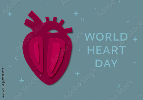World heart day. Red heart design. Health care concept. Vector illustration. Medical awareness day concept. World Heart Day background. Paper cut art