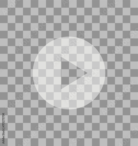Semi-transparent white play button on transparent background. Video or music player user interface. Vector illustration.	