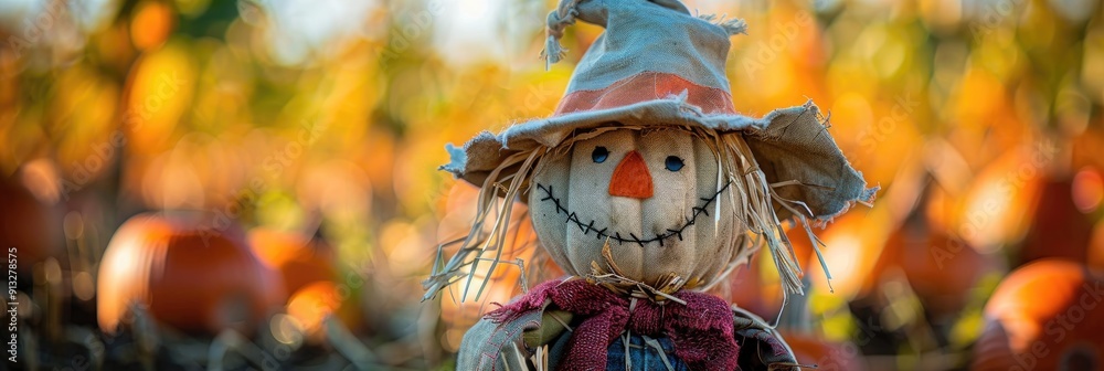Humorous scarecrow posing in a pumpkin patch Humorous scarecrow posing in a pumpkin patch