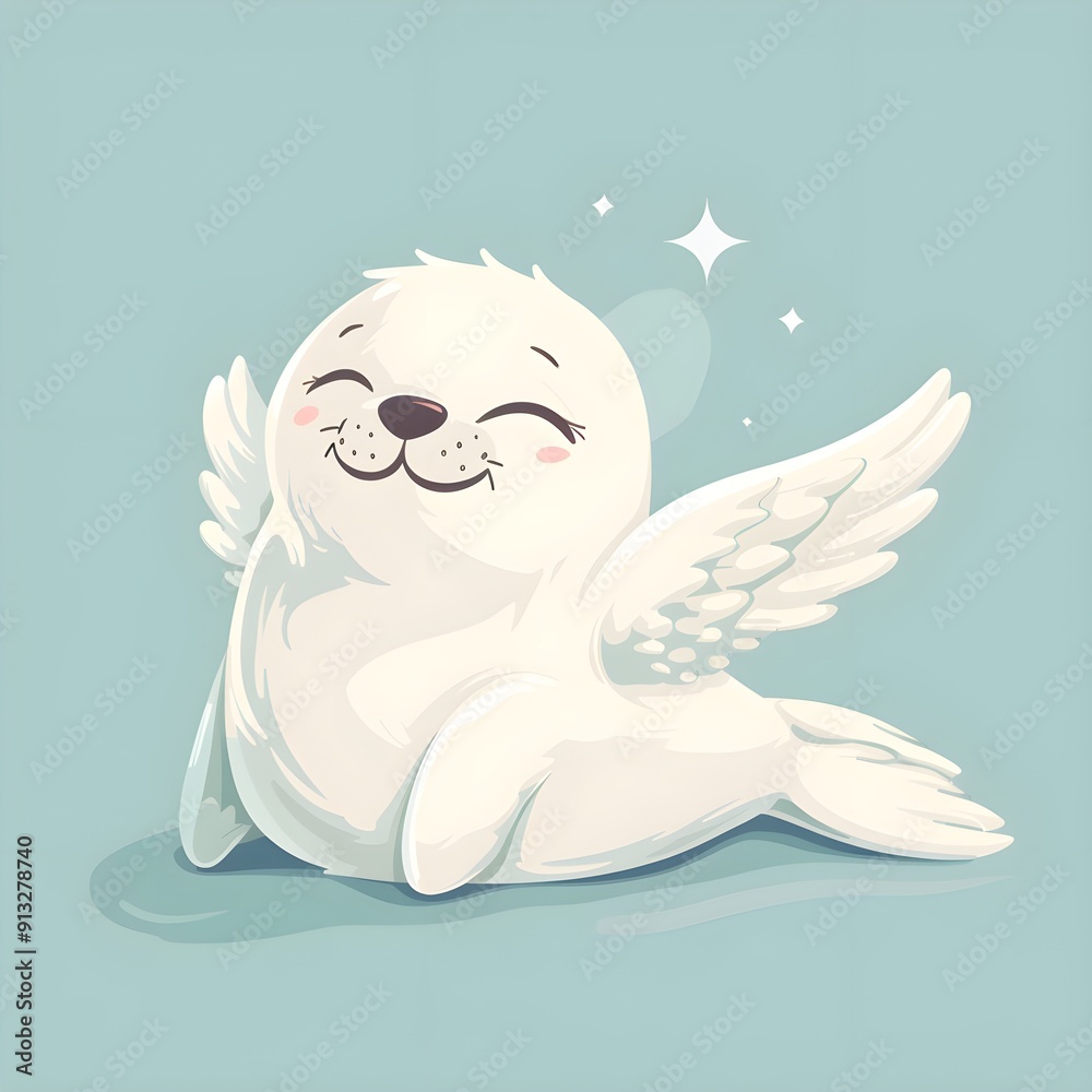 Fototapeta premium angel dugong sealion adorable smilling sitting vector isolated illustration seal