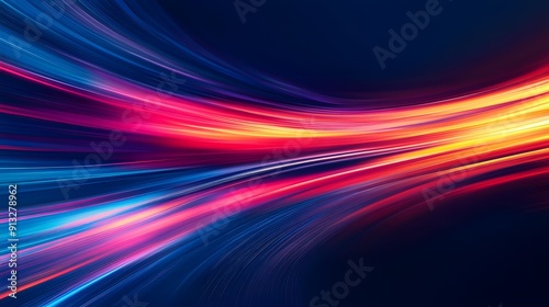 Abstract colorful speed lines on dark blue background.