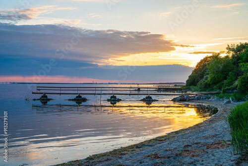 Sunset view of Bakkebolle strand beach in Denmark