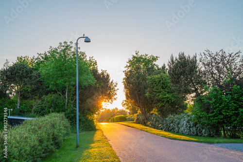 Road through the Bakkebolle Strand vacation home area in denmark
