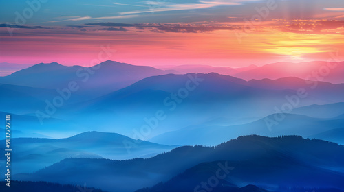 Dramatic Sunrise over the Mountains. Colourful Nature Background.