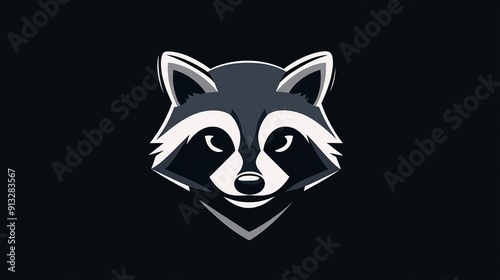 An appealing monochrome raccoon logo feature an abstract illustration in flat design.