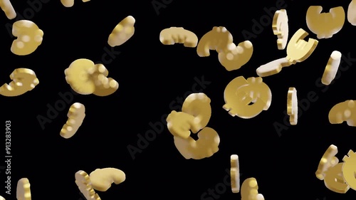 Golden euro signs falling on transparent background. Seamless looping animation.