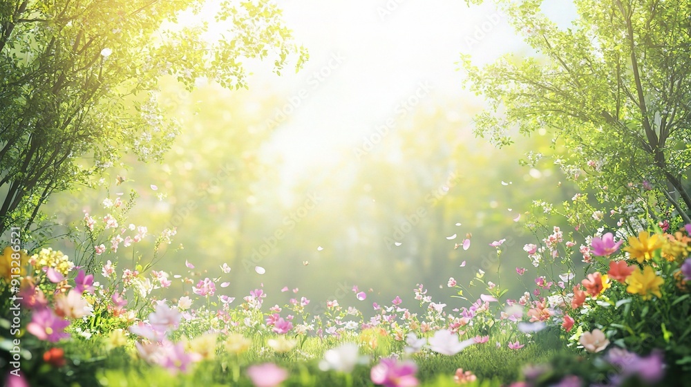 Enchanted Garden: A vibrant and ethereal scene of a blooming garden, with colorful flowers, lush greenery, and sunlight streaming through the trees, creating a magical and peaceful atmosphere. Enchanted Garden: A vibrant and ethereal scene of a blooming garden, with colorful flowers, lush greenery, and sunlight streaming through the trees, creating a magical and peaceful atmosphere.