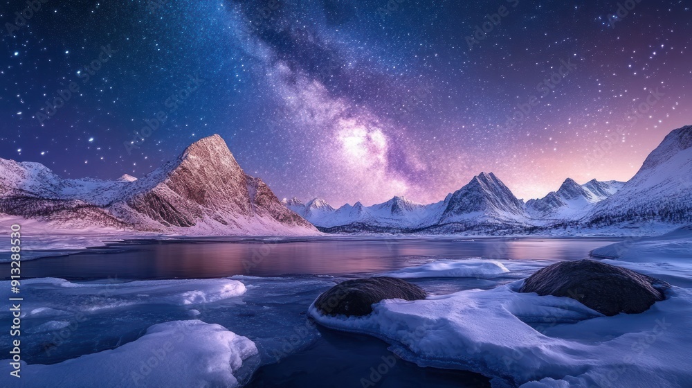 Fototapeta premium Milky Way Over Snowy Mountains