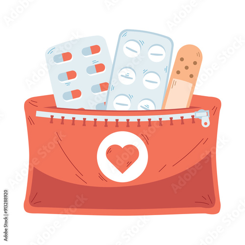 open first aid kit with medicines