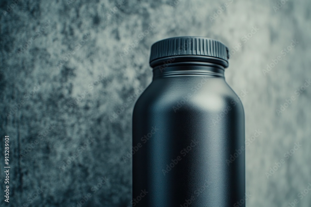 Matte Black Bottle with a Grey Background - Minimalist Product Photography Matte Black Bottle with a Grey Background - Minimalist Product Photography
