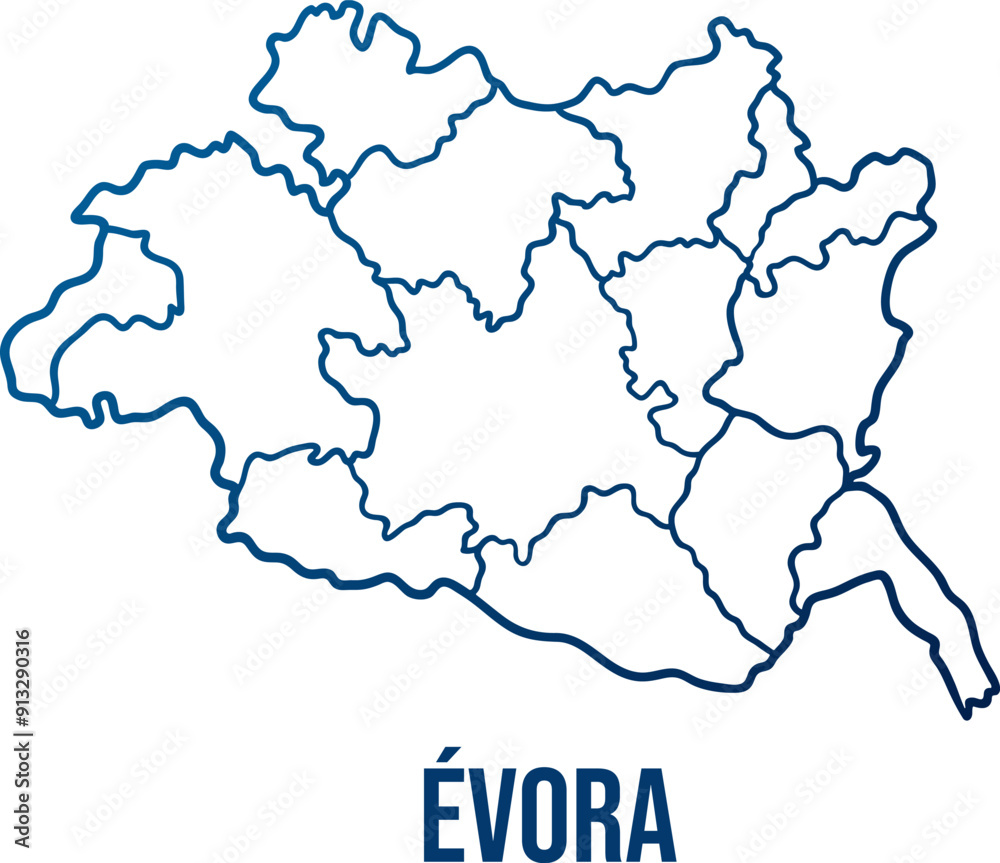 Évora district with municipalities map. Abstract smooth blue gradient linear vector Évora district with municipalities map. Abstract smooth blue gradient linear vector