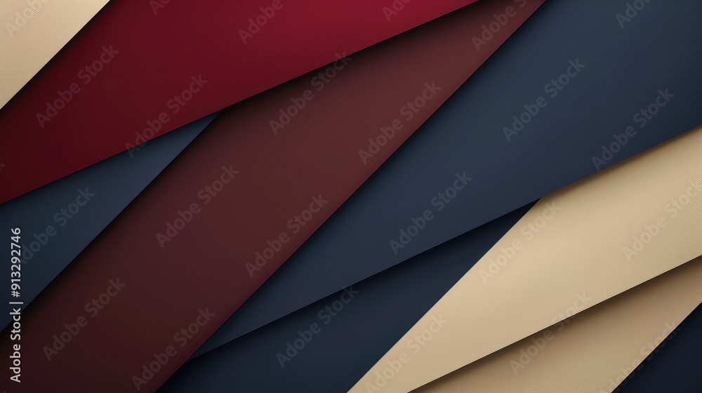 Abstract Background with Dark Blue, Beige, and Maroon Colors, Featuring Geometric Shapes in Paper Cutout Style, High Resolution, Professional and Detailed Photography