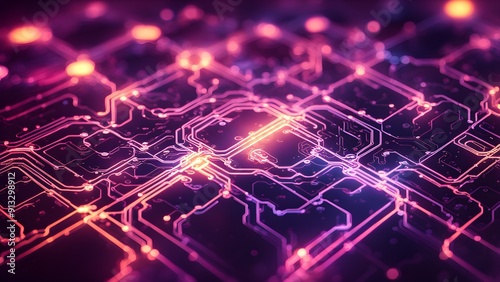 A colorful image of electronic circuitry with a purple background