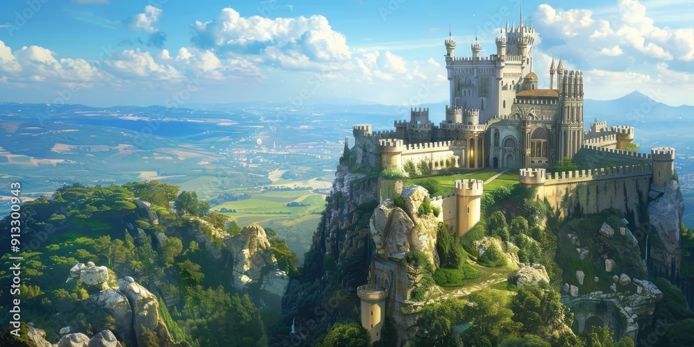 Fototapeta premium Beautiful Castle with Blue Sky and Clouds