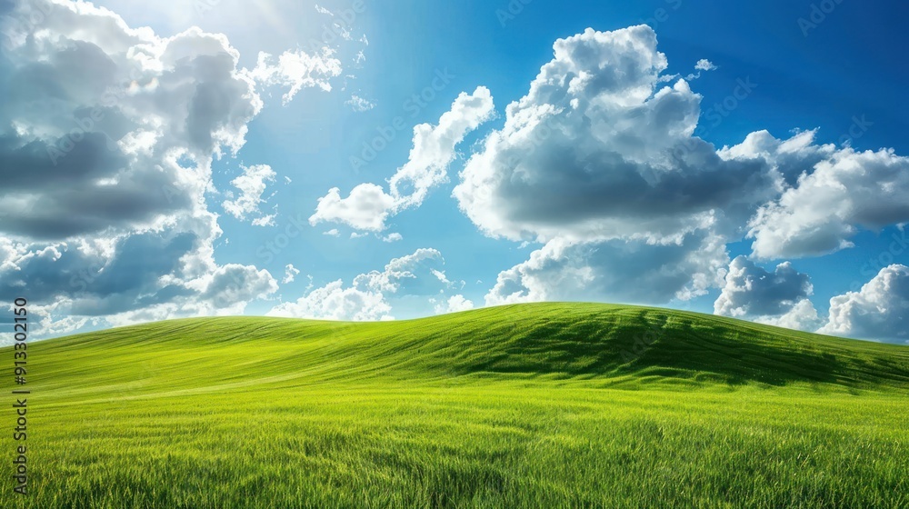 Rolling Green Hills with a Blue Sky and Fluffy Clouds Rolling Green Hills with a Blue Sky and Fluffy Clouds
