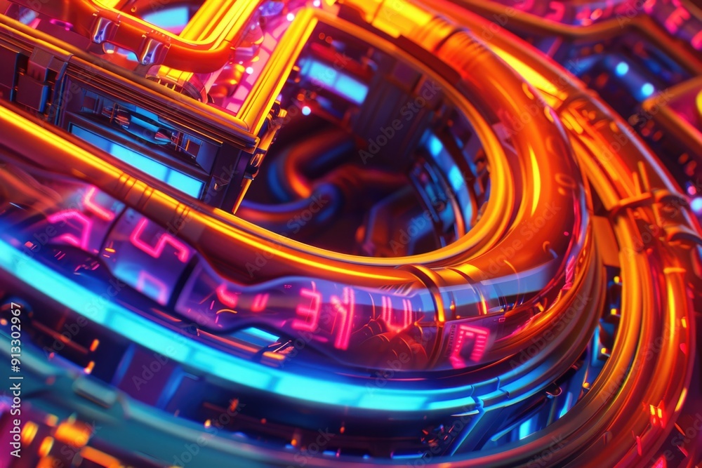 A close-up shot of a neon clock on a wall, perfect for use in designs related to time, technology, or urban themes A close-up shot of a neon clock on a wall, perfect for use in designs related to time, technology, or urban themes